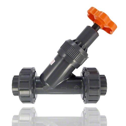 PVC-U Schr&auml;gsitzabsperrventil, Gewindemuffe, FPM